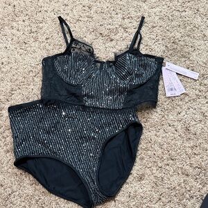 Elegant Black Sequin Lingerie Set